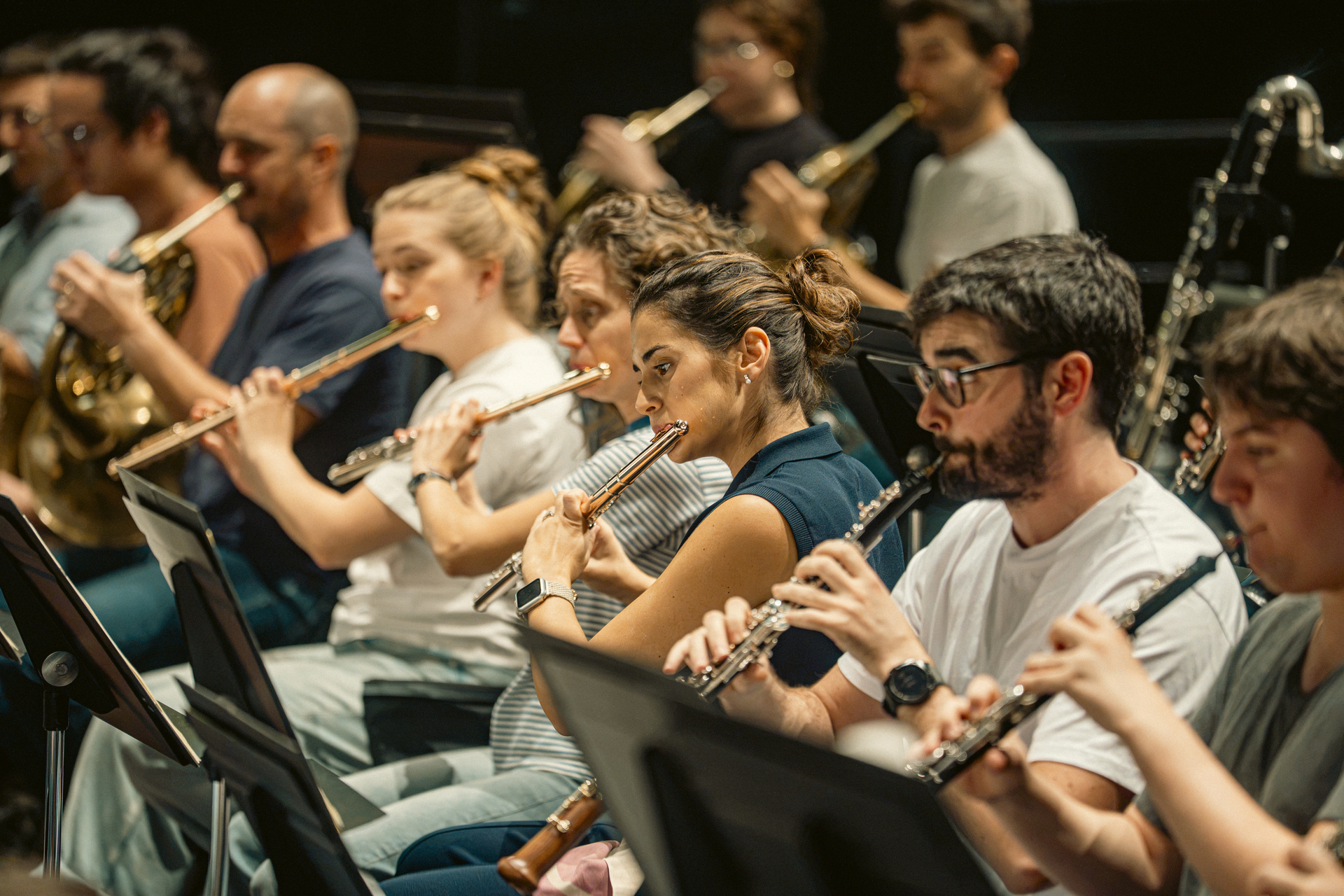 Section des instruments à vent de la Franz Schubert Filharmonia au Teatre Tarragona